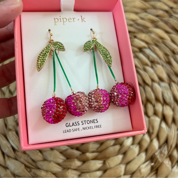 NIB Cherry Crystal Encrusted Earrings - Picture 3 of 5